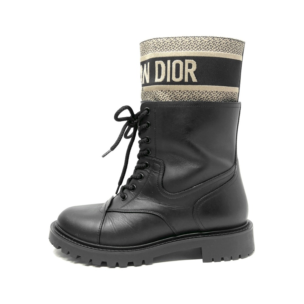 Christian Dior D-Major Combat Boots Black Leather Platform‎ Lug Sole EU 39